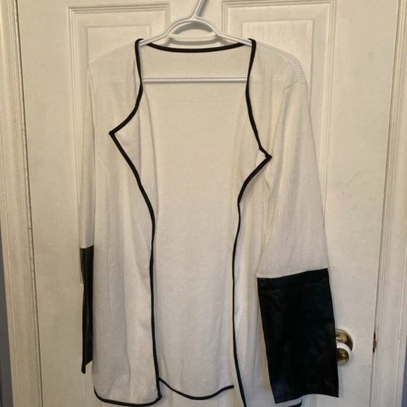 Women's Leather Long Sleeve Knitted Cardigan - Picture 1 of 4
